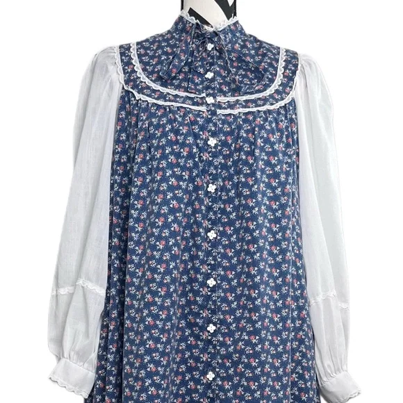 Gunne Sax Vintage 1970's Cottagecore Puff Sleeve Floral Sz 9 Midi Dress - Picture 7 of 16